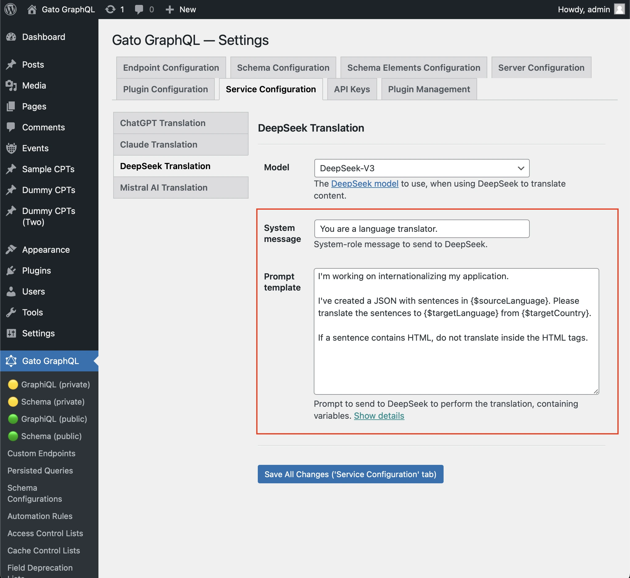 De prompt voor DeepSeek instellen