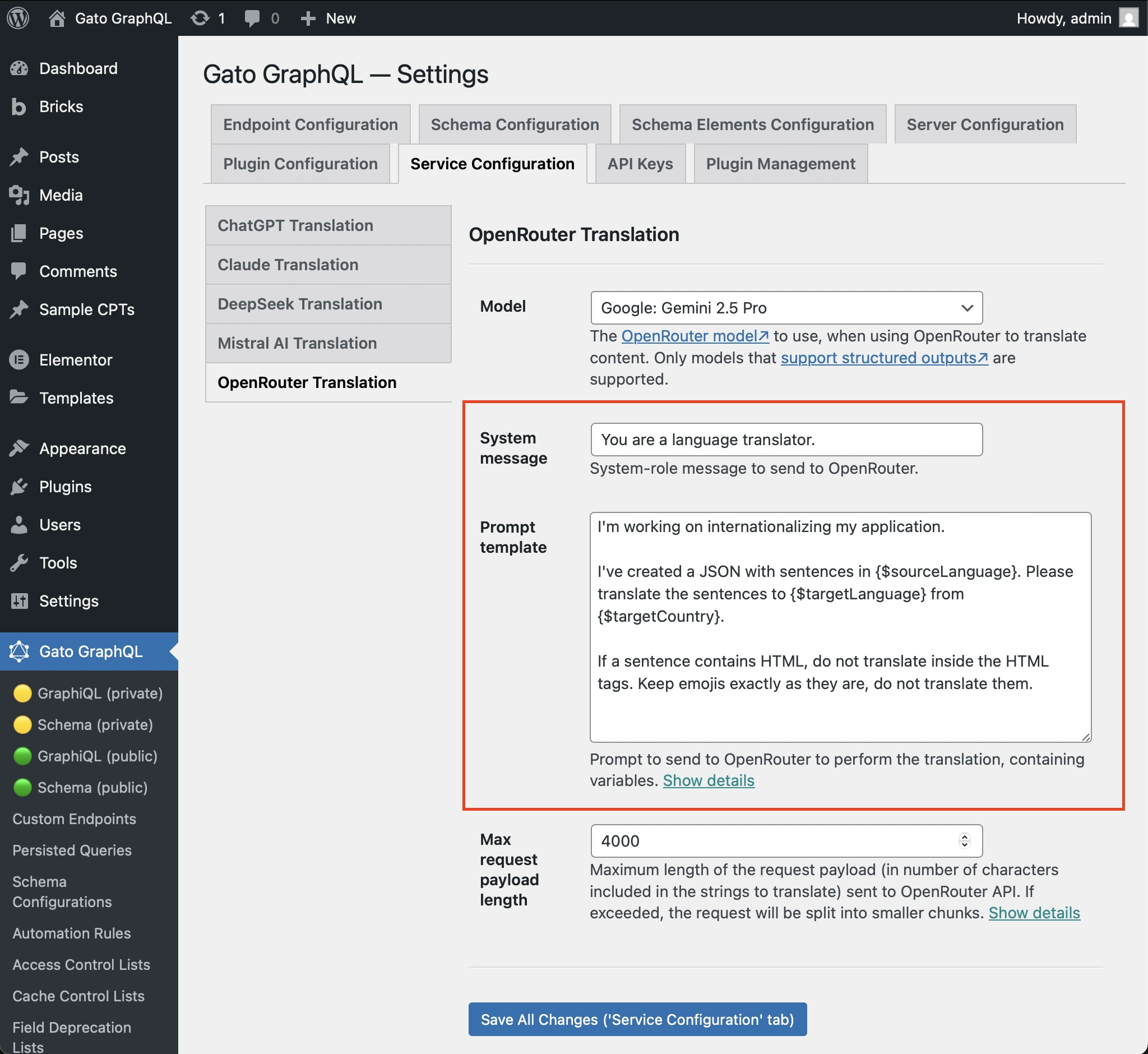 De prompt voor OpenRouter instellen