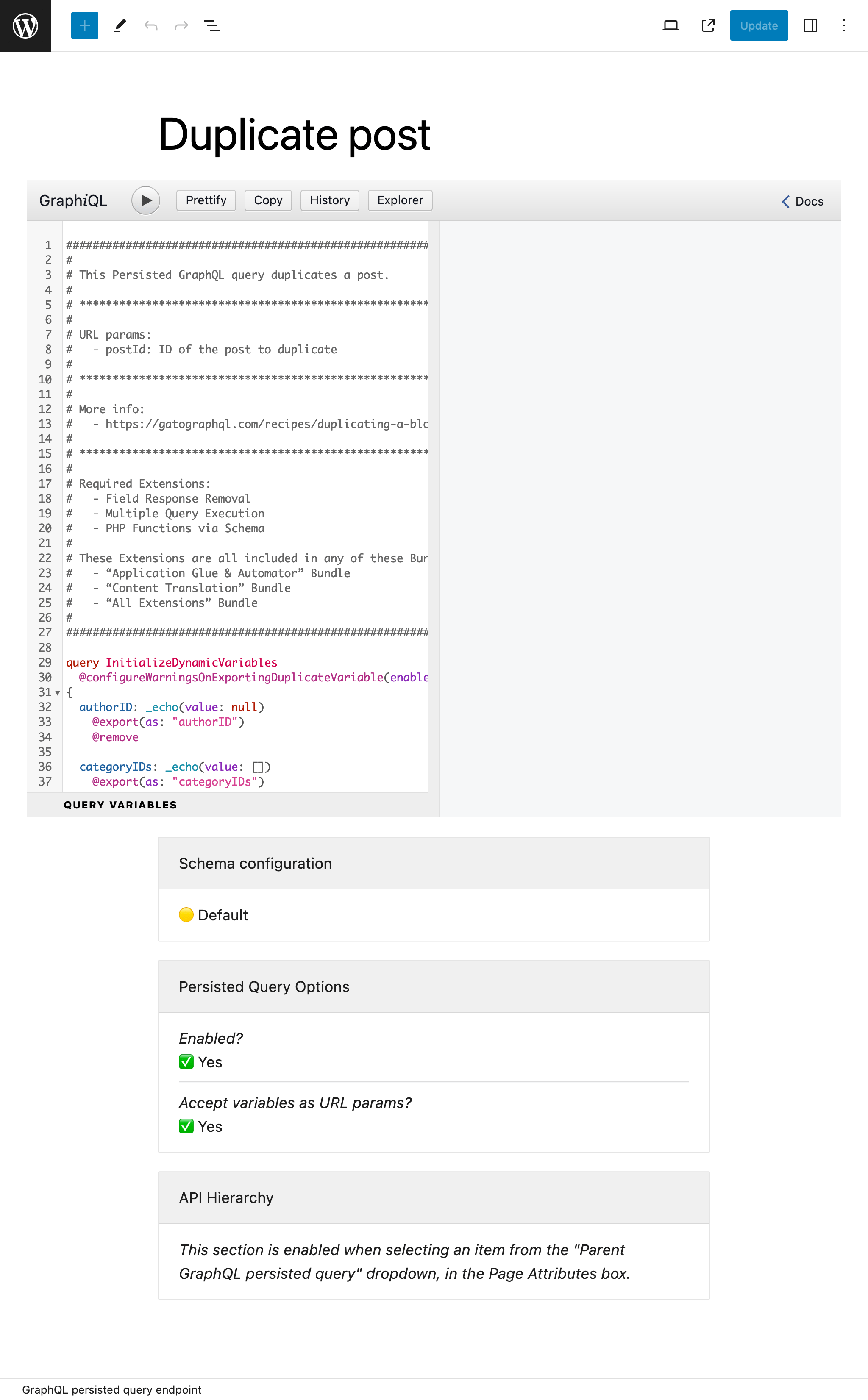 Persisted Query in de editor