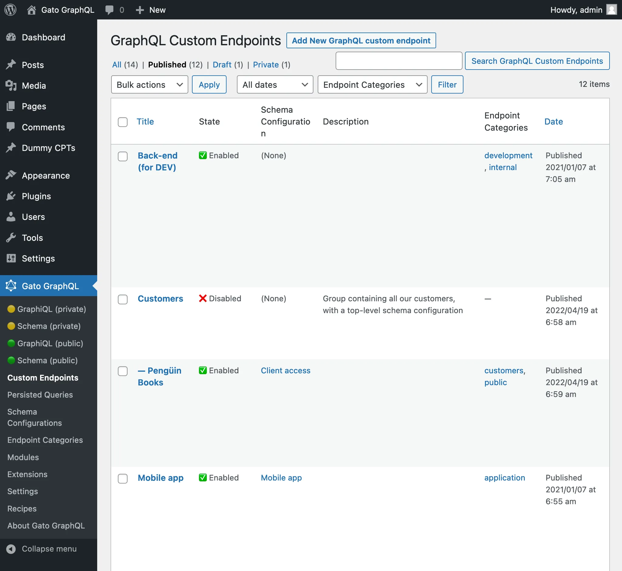 Custom Endpoints-pagina