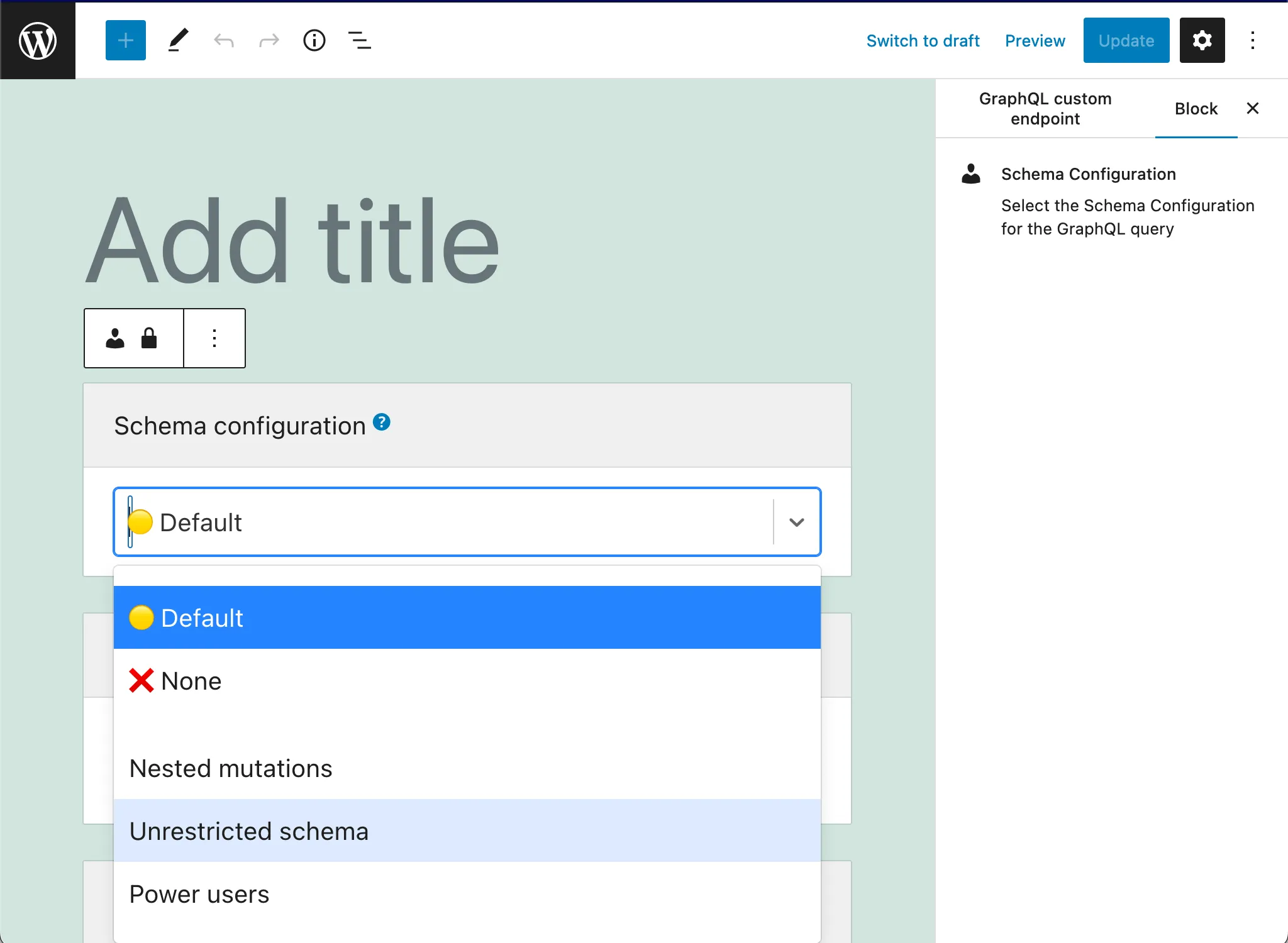 De schemaconfiguratie selecteren in het aangepaste endpoint