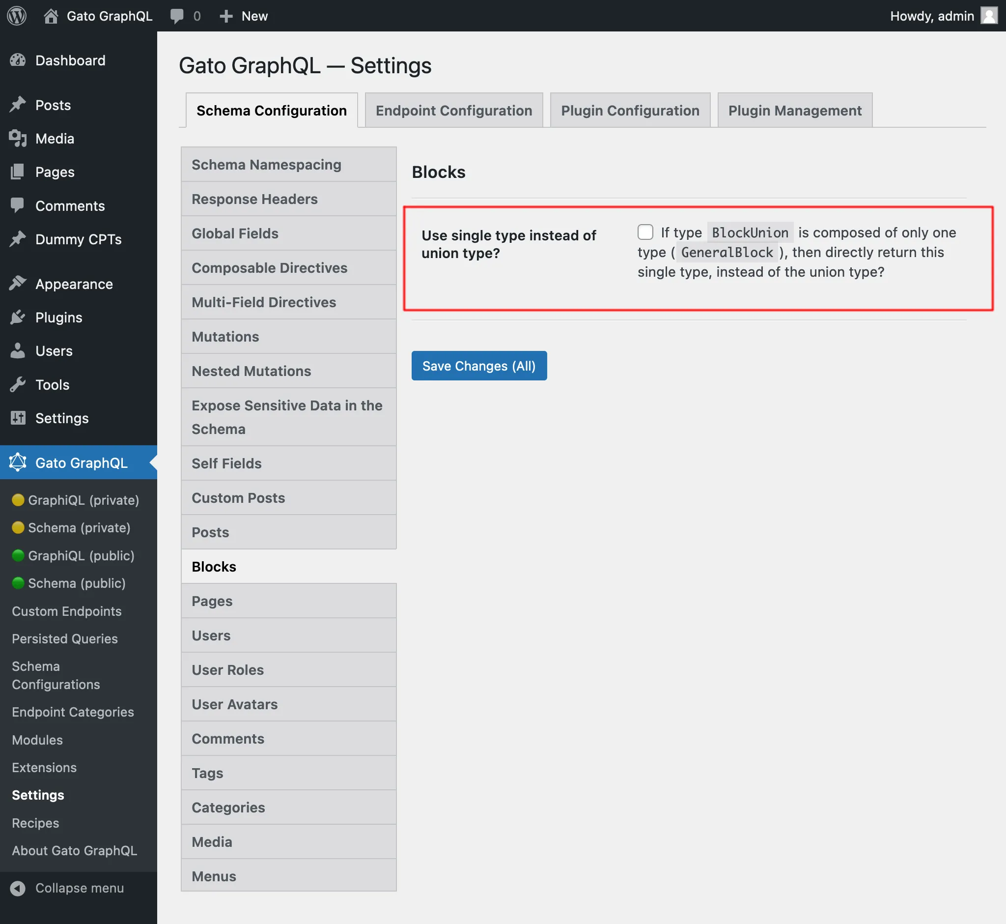 Configureren om `GeneralBlock` rechtstreeks op te halen in plaats van `BlockUnion`