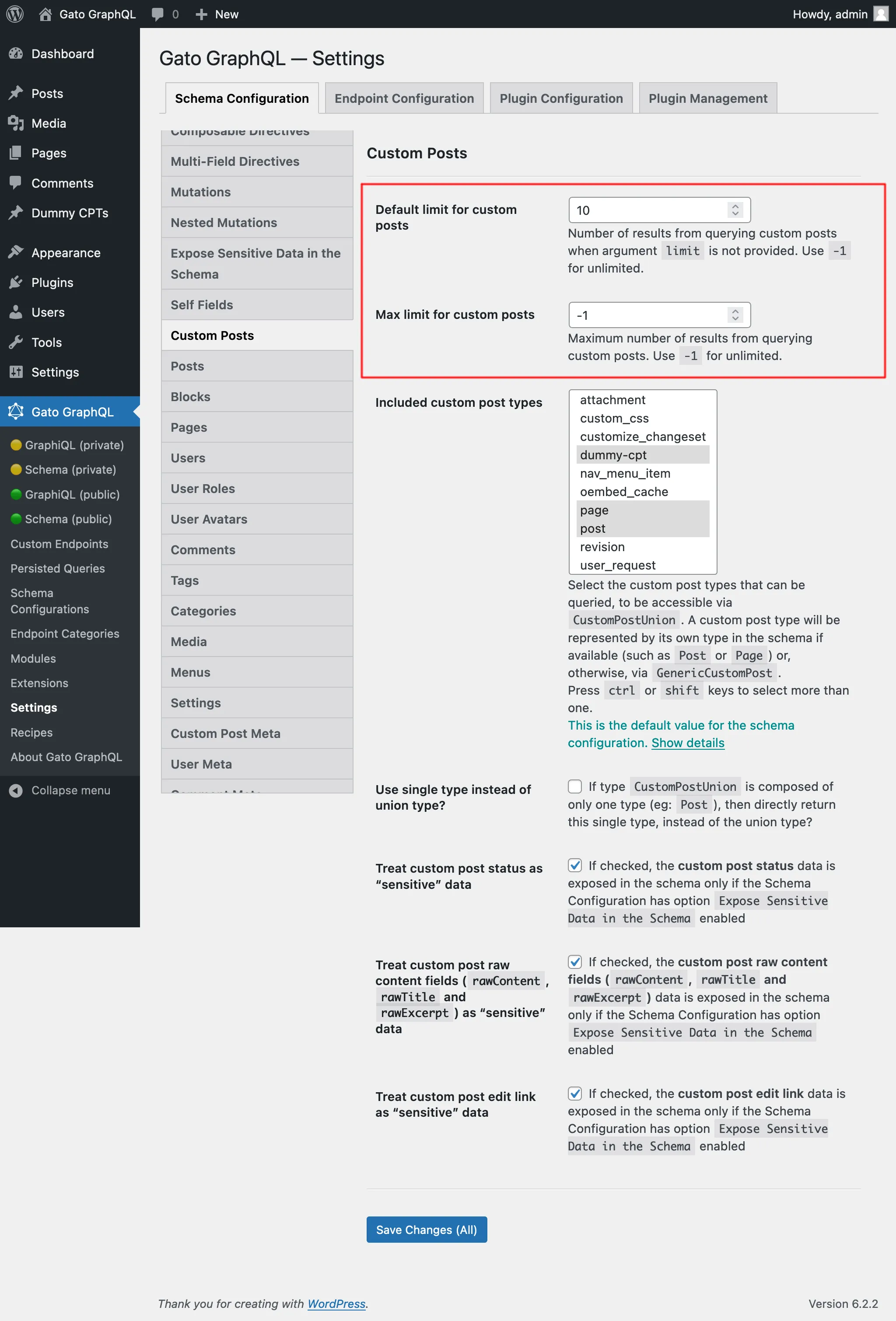 Instellingen voor Custom Post-limieten