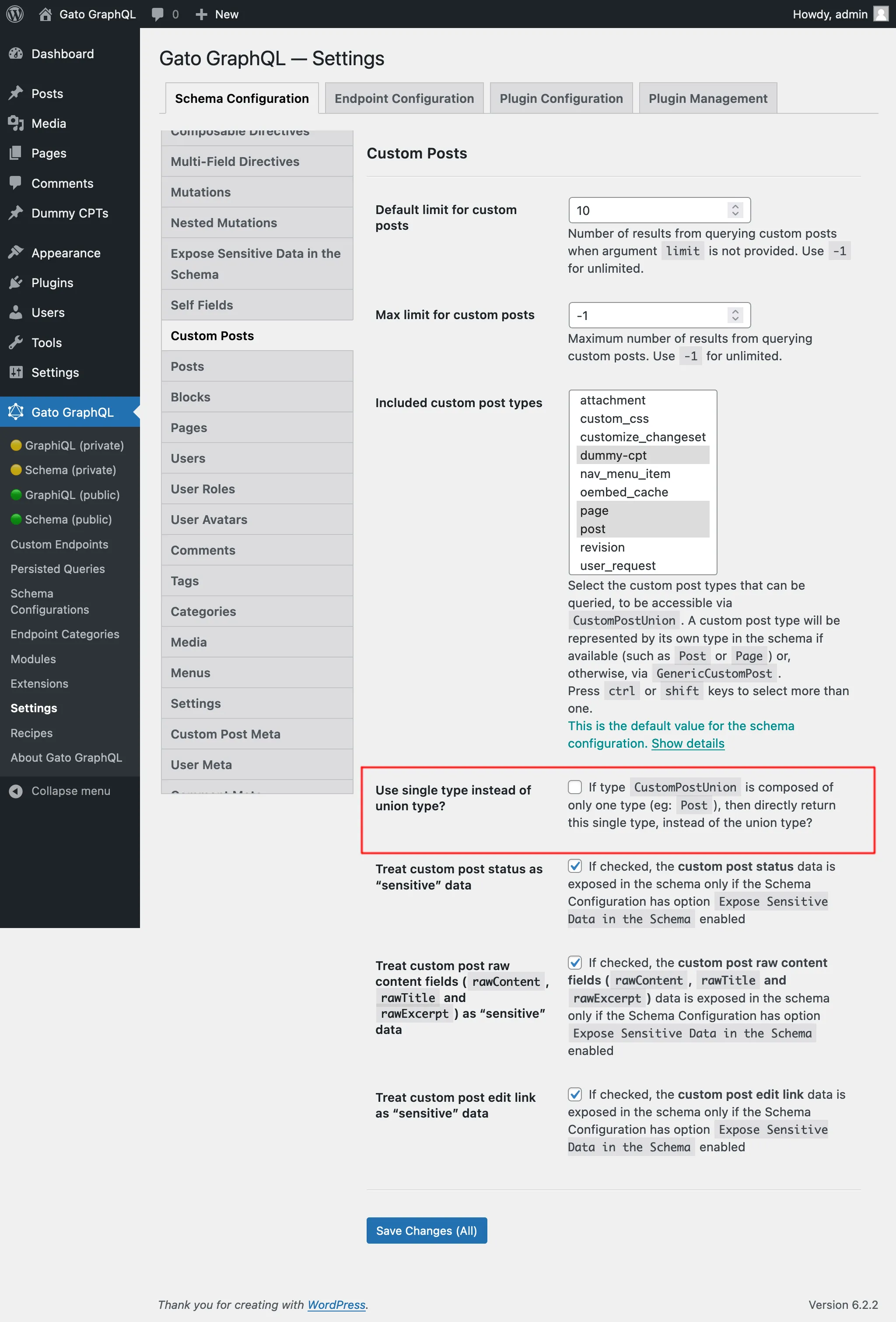 Instellingen voor Custom Posts