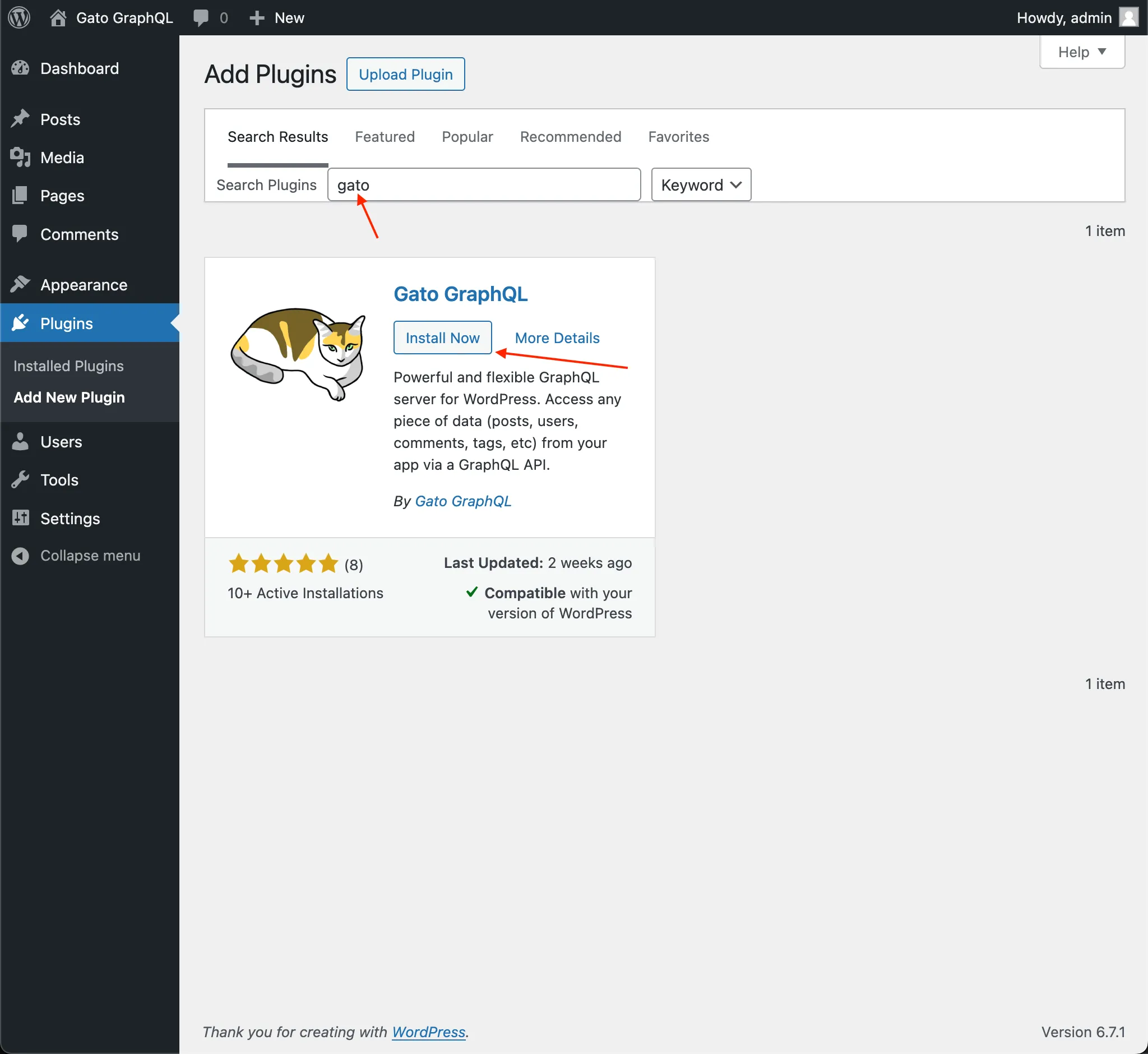 Gato GraphQL installeren in WordPress