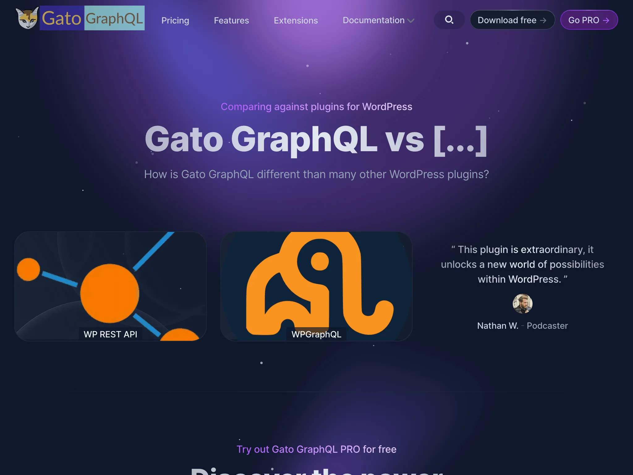 Vergelijkingspagina op de nieuwe website van Gato GraphQL